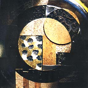 "Cercle numéro 5", bois travaillé à la ponceuse, plastiques, pigments. 200 x 200 cm. 1989. Daniel R ené Villermet.