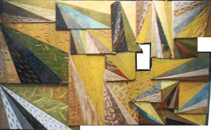 "Triangles", bois divers, travail à la ponceuse, 1989, 160 x 120 cm. DR Villermet.