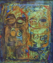 Figurines, Yao Metsoko, huile sur toile